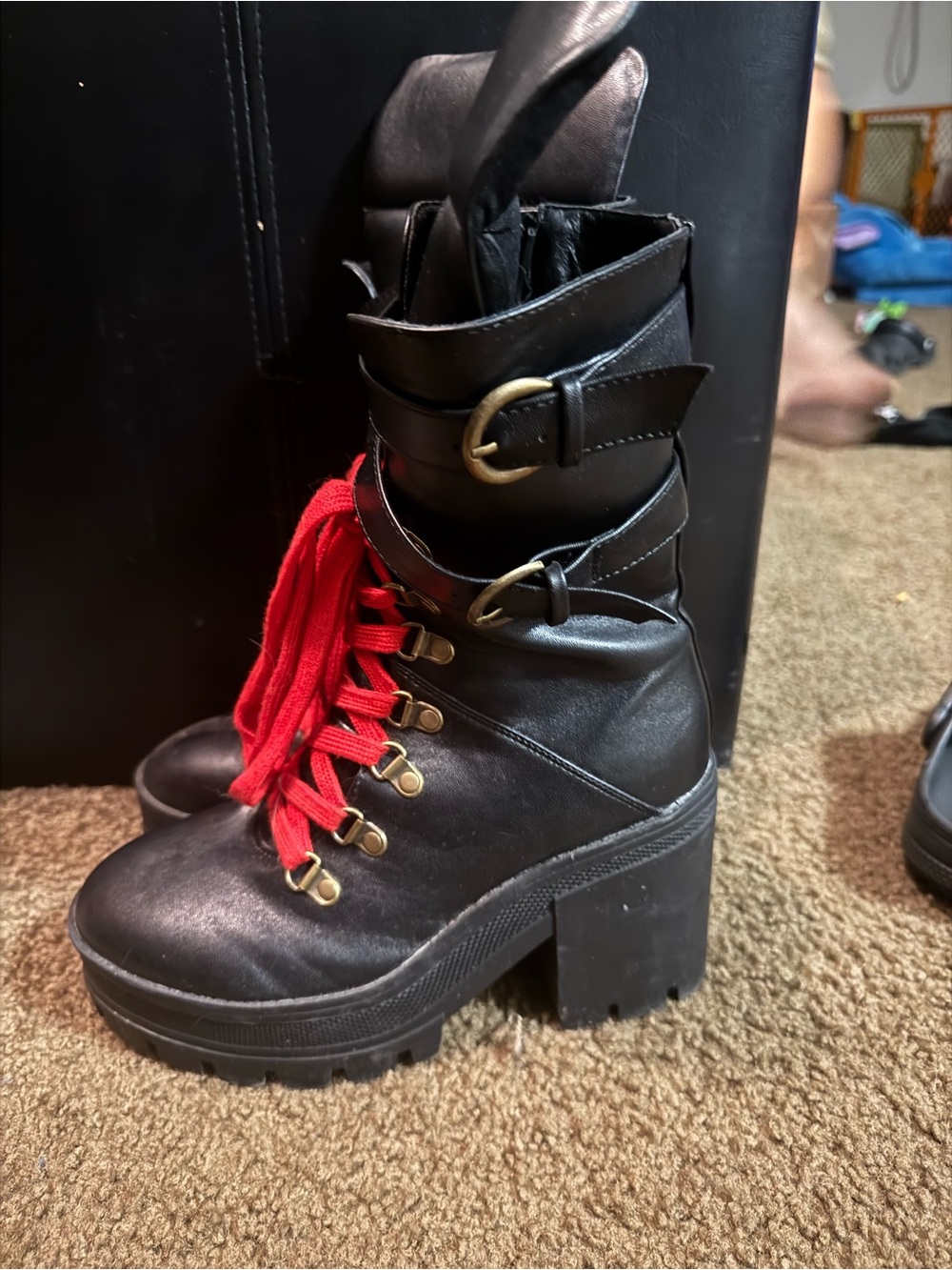 Hot Topic Black Platform Ankle Boots with Red Laces